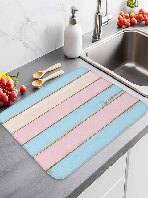 Pink Blue Wood Grain Drying Mats For Kitchen Counter And Sink, Reversible Hanging Microfiber Dish Mat, 16x18 Inches