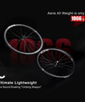 Ultralight High Modulus Carbon Wheelset With Aeris 40 Aero Rims for 700C Disc, 23mm inner width, shown on black background.
