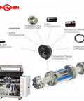 Top Notch Heavy Duty Plunger CP022066/220 for Waterjet Pumps and Spare Parts, diagram with silver components and machine