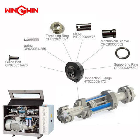 Top Notch Heavy Duty Plunger CP022066/220 for Waterjet Pumps and Spare Parts, diagram with silver components and machine
