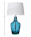 Cool Deep Blue Translucent Textured Glass Table Lamp With Cream Empire Shade And Brushed Chrome Accents Modern Bedside Or Foyer Lamp Ideal For Bedroom Or Hallway Decor Uses 60W Type A Bulb, showing 27-inch height