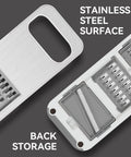 Two KEOUKE mandoline slicers with stainless-steel surfaces and back storage