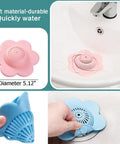 Silicone Hair Catcher Drain Stopper With Suction Cups For Bathroom Shower Bathtub And Kitchen Sinks, Easy Install, Anti Clog Hair Strainer, Flexible Durable Rubber 4 Pack shown in sink and hands.