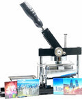 DIY Badge Maker Machine With Fridge Magnets And Paper Cutter 100 Piece Button Making Kit with photo badges displayed