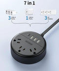 Dope 25 Ft Flat Plug Extension Cord Power Strip With USB, 3 Outlets And 2 USB Ports, Wall Mountable Desktop Charging Station