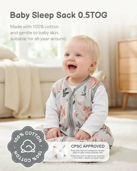 Smiling baby in Three Pack Baby Sleep Sack 0-6 Months Lightweight 0.5 Tog Wearable Blanket 100 Percent Organic Cotton GOTS Certified