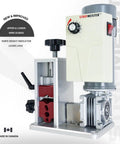 Side view of E500 Pro Electric Automatic Wire Stripping Machine for copper wire with ultra grip feeders and variable speed DC motor.