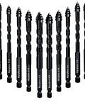 10 Piece Black Upgraded 4 Flute Serrated Carbide Masonry Drill Bit Set For Concrete Brick Tile Marble Wood Glass Plastic Cement Three Sixteenths To One Half Inch Range With Serrated Design For Fast Drilling Pro Grade Heavy Duty on white background