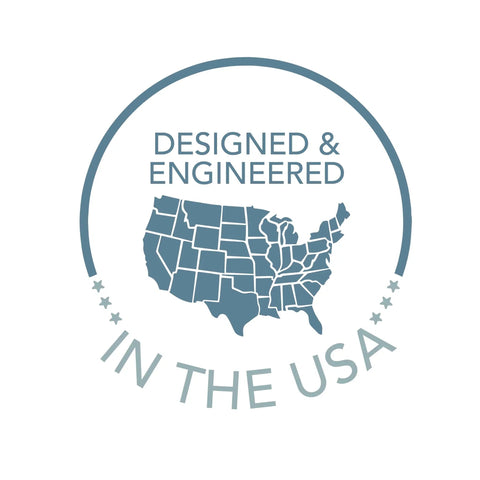 Designed and engineered seal featuring a map of the USA, emphasizing quality made in the USA.
