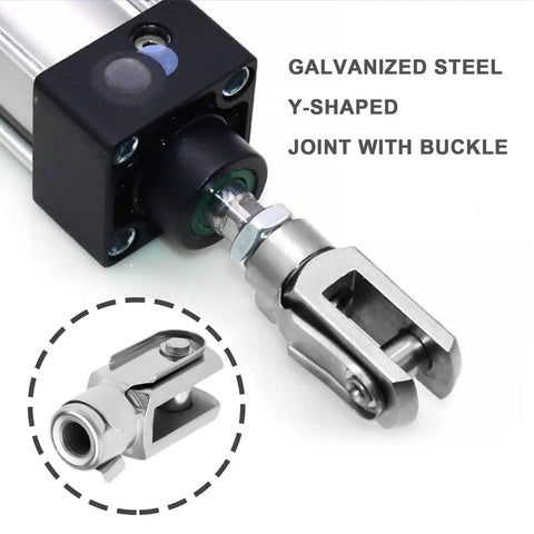 2 Pack Air Cylinder Clevis End Connector M8x1.25 Thread 42mm Length Fork End Yoke Joint With Spring Pin, Steel Zinc Plated, Heavy Duty Clevis Link For Electronic Automatic Equipment And Industrial Machinery Setup, shown with cylinder rod