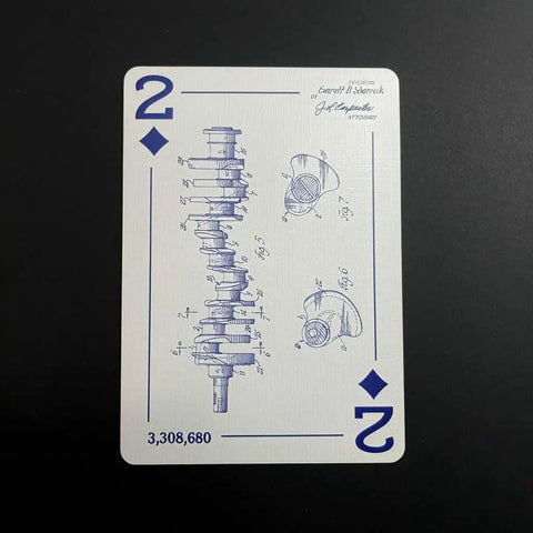 Gearhead Approved Engineering Drawing Playing Cards For Engineers Gift Set with crankshaft patent art on two of diamonds card