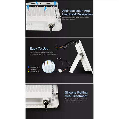Close-up of JUDYSSY Motion Sensor Led Floodlight 10-100W, 800-8000Lm Led Security Light IP with wiring details.