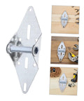 Two galvanized steel garage door hinges with mounting shaft, heavy-duty 2-pack front view