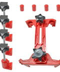 Car dual camshaft locking tool kit; front view with red frame, black star knobs, and metal threaded rod.