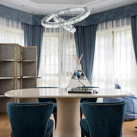 Dope Modern Crystal Chandelier With Two Ring Pendant Lighting Dimmable LED Ceiling Light Above Stylish Dining Room