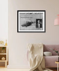 Vintage Airship Wall Art Print Model 4 With Inset Bust Portrait Of The Graf Airship Ready To Frame Museum Quality Reproduction With Fade Resistant Pigmented Inks For Lasting Display Ships Flat displayed in a living room setting