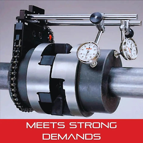 Top Shelf Shaft Alignment Clamp Set For Electric Motors Pumps And Compressors With Quick 3/8 Inch Dead Accurate Setup. Close-up of calibration setup on motor shaft.