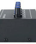 Side view of black Mini 2x2 USB Audio Interface With 24 Bit 192kHz Conversion Plug And Play Ready Phantom Power Bus Powered