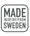 Square label reading 'Made in/of/by/from Sweden' in bold text.