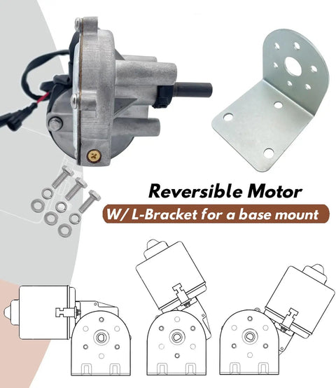 Three Eighths Inch D Shaft 12V DC Reversible Gear Motor Heavy Duty With Fifty RPM Includes Toggle Switch Wire Kits L Bracket Forward And Reverse Motor Replaces PN01007 38