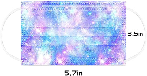Kids Disposable Face Masks 50 Pack Breathable Three Layer Dust Filter Mouth Covers With Elastic Ear Loops; colorful design closeup
