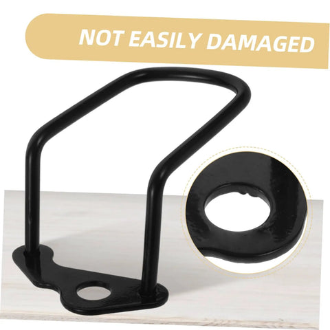 Close-up of black Rear Derailleur Guard And Rack Protector For Mountain Road And Folding Bikes in metal with mount detail