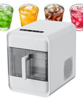 Portable Countertop Ice Maker Produces Clear Square Ice Cubes Fast in 8 To 12 Minutes with drinks ready for serving.