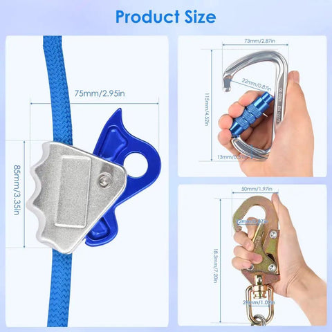 Blue Steel Core Flip Line Kit For Tree Climbers With Double Lock Carabiner Adjuster Adjustable Lanyard Low Stretch Cut Resistant