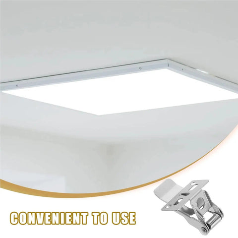Bingche 20 Pcs Spring Clips for Recessed Lighting installation with a metal clip securing a panel lamp in a ceiling.