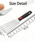 Fish spatula, stainless steel slotted turner with black silicone handle, 10.3-inch length