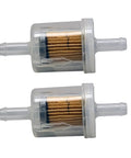 Genuine OEM Briggs Stratton 691035B fuel filter two pack for lawn mower and generator engines, transparent housing.