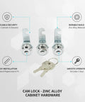 Cam Lock Replacement For Filing Cabinets And Drawers Zinc Alloy Cam Silver Finish with Keys and Lock Mechanism