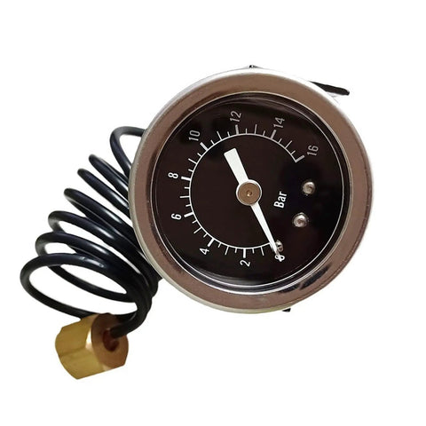 16 Bar Espresso Pressure Gauge For Home Baristas And Small Cafes Pro Grade Metal Espresso Pressure Meter Tool For Precision Coffee Brewing Boss Level Durable Gauge For Espresso Machines And Maker Components, black coiled hose and brass fitting