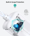 Internal view of Slim 6 Inch Extension Cord With 3 Outlets And 900J Surge Protector 15 Amps 1875 Watts ETL Listed Splitter