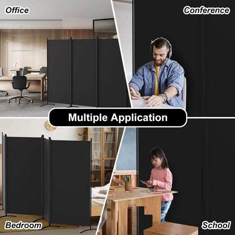 4 Panel Room Divider Privacy Screen Folding 6Ft Tall Freestanding Portable Wall Divider in office, conference, bedroom, and school settings.