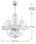 Nine Light Modern Crystal Glass Chandelier Pendant Ceiling Light Fixture With Glass Droplets, 28 Inch Wide 28 Inch High