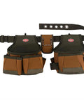 Two Bag Brown Tool Belt With Reinforced Pouch Bottoms, Barrel-Style Pouches, Infinity Belt Fits Up To 52 Inch Waist
