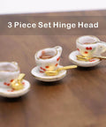 Whimsical Cherries Floral Tea Cup And Coffee Set With Magnetic Hinge Topper For Doors, Miniature Ceramic Figurine Door Decor