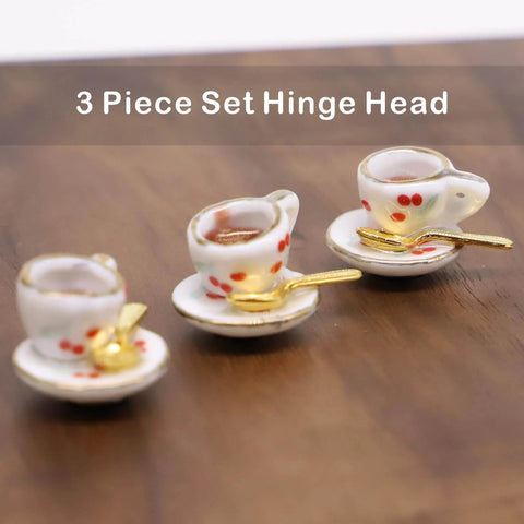 Whimsical Cherries Floral Tea Cup And Coffee Set With Magnetic Hinge Topper For Doors, Miniature Ceramic Figurine Door Decor