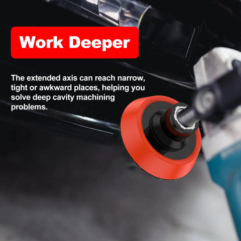 Beefy Three Piece Angle Grinder Extension Shaft Set With Rock Solid 5/8 To 11 Thread Fit, reaching tight spaces for detailing.
