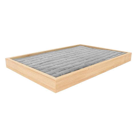Two Piece Stackable Ring Trays Featuring Slick Grey Velvet Liners And Solid Wood Boards Offer One Hundred Perfect Grids, 35.5x24.5x3cm