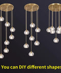 Sleek Modern Crystal Pendant Light With Seven LED Crystals, Adjustable Brass Plating Frame, K9 Crystal Ball Chandeliers, Flush Mount