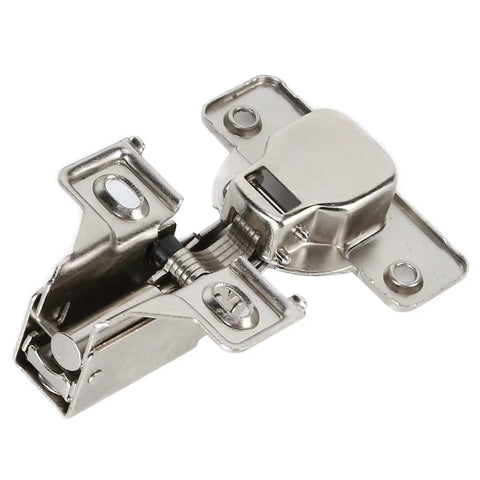35mm Hydraulic Short Arm Corner Cabinet Hinge for Frameless Cabinets, beefy zinc alloy build, shiny silver finish, one unit