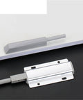 Magnetic Push Latch Kit for Cabinets and Drawers, Quiet Door Stop Closer, shown on a black and white background