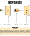 Diagram showing use of 8 Sets Of Stainless Steel Standoff Screws And Mounting Hardware For Advertising Signs and Acrylic Frames.