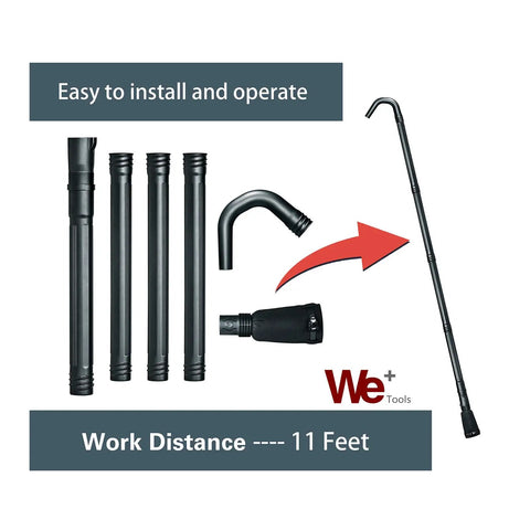 Universal Gutter Cleaning Kit For Leaf Blowers With 11 Ft Reach showing tool parts and setup instructions
