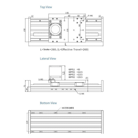 Top Tier Gear Rack Ball Screw Slide Unit With Slick Xyz Linear Guide Rail And Heavy Duty AC Servo Motor top lateral bottom view diagrams