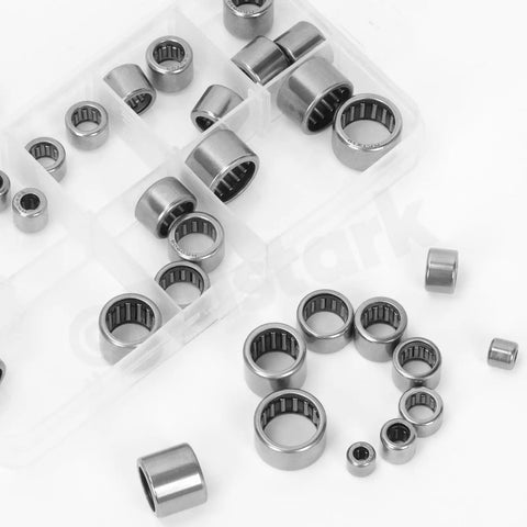 32 Piece Needle Roller Bearings Kit In 8 Sizes Chrome Steel Open End Drawn Cup Bearings displayed in a plastic case