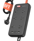Outdoor Waterproof Power Strip IPX6 With Six Outlets And Four USB Ports 6 Ft Extension Cord Wall Mountable 13A 1625W Anti Electric Shock