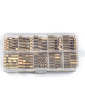 300 Pcs Brass M3 Copper Pillar Stand Off Kit With Hex Column Spacers And Threaded Screws And Nuts Fastener Set For Electronics DIY Projects Durable Hardware And Reliable Fit, organized in plastic case